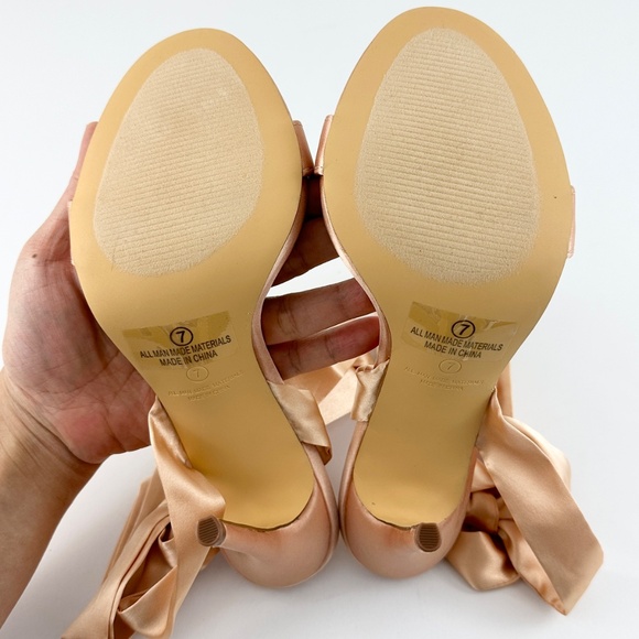 Lulu’s Gold Satin Lace Up High Heel Sandals - Picture 10 of 11